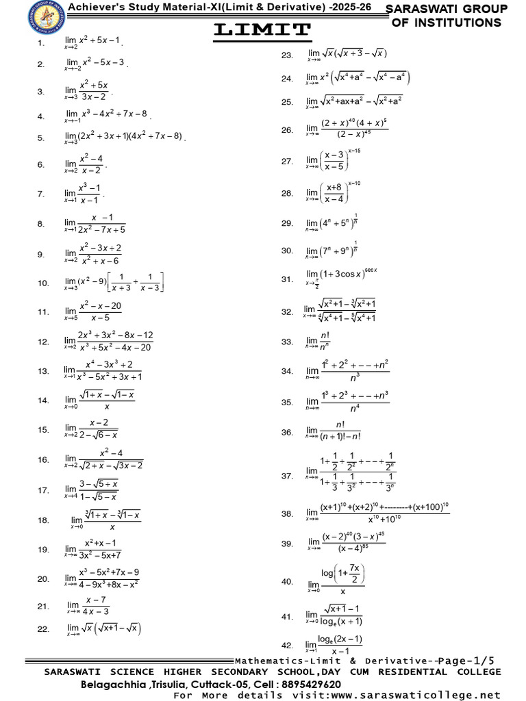 Limit & Derivative Material CBSE SGI 2025 26 | PDF | Chess Theory | Chess