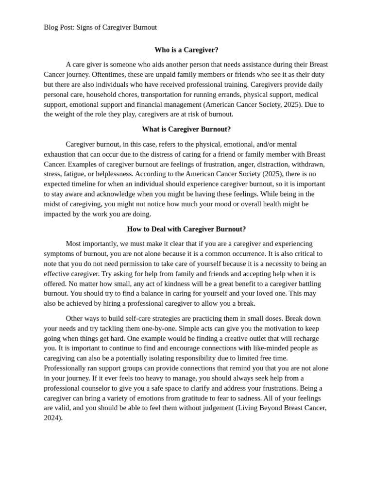 Blog Caregiver Burnout | PDF | Caregiver | Occupational Burnout