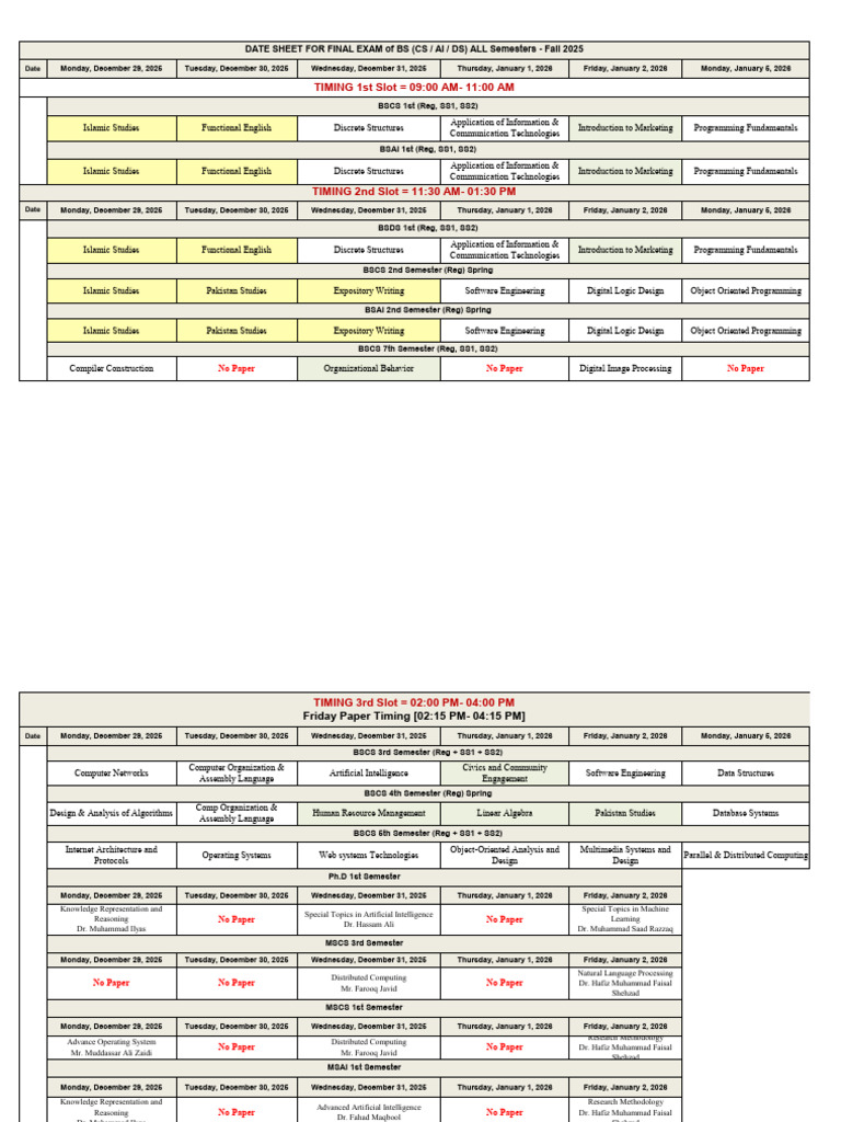 Updated Date Sheet Final Fall 2025 | PDF | Computing | Computer Science