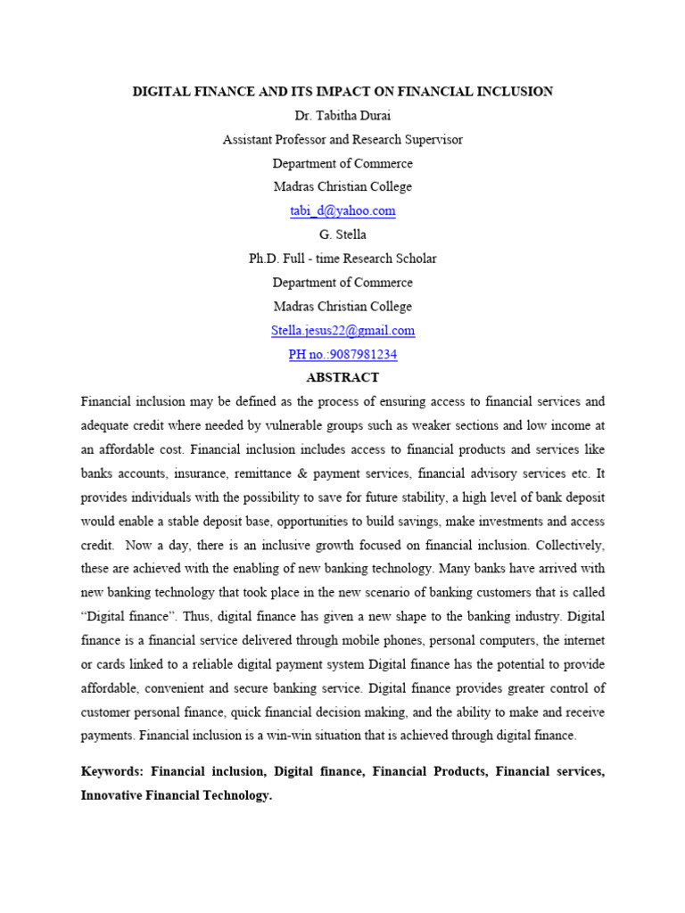 Digital Finance's Role in Financial Inclusion | PDF | Financial ...