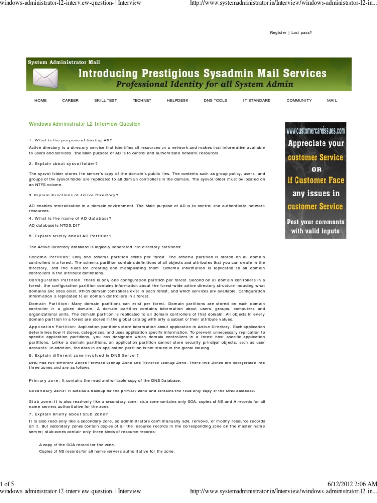 Windows Administrator l2 Interview Question - Interview | PDF | Active ...
