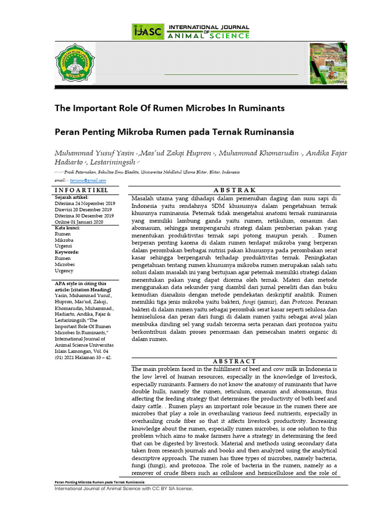 Mikroba Rumen dan Produktivitas Ruminansia | PDF