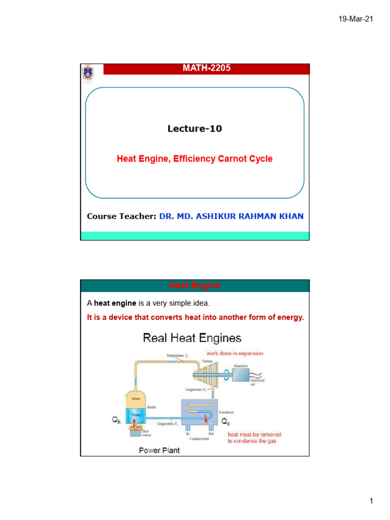 Heat Engine Efficiency & Carnot Cycle | PDF | Thermodynamic Properties ...