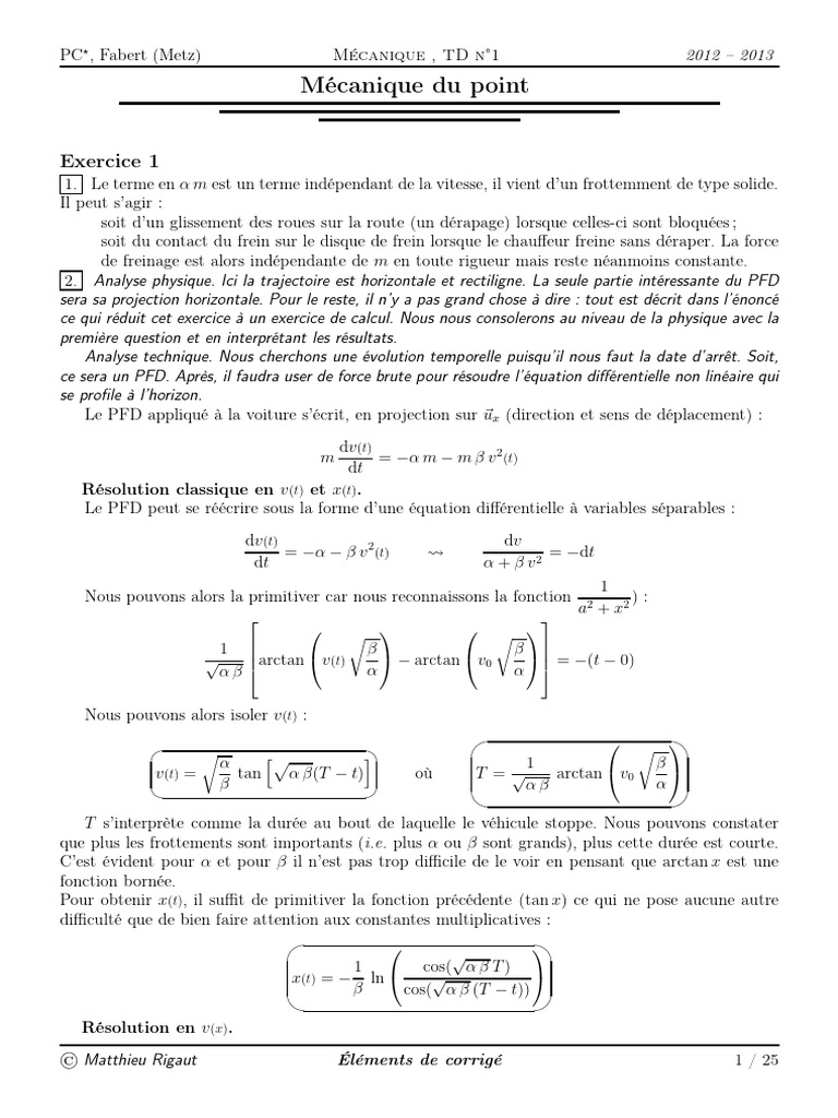 Mécanique du point : Exercices et solutions | PDF | Rotation | Poids