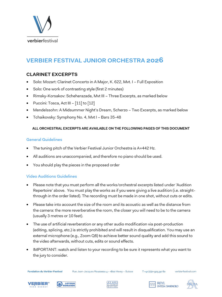 Clarinet Audition Excerpts 2026 | PDF