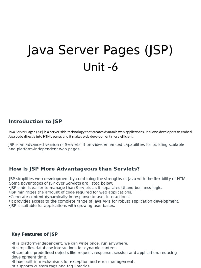 Java Server Pages (JSP) Unit-6 | PDF | Dynamic Web Page | Java ...