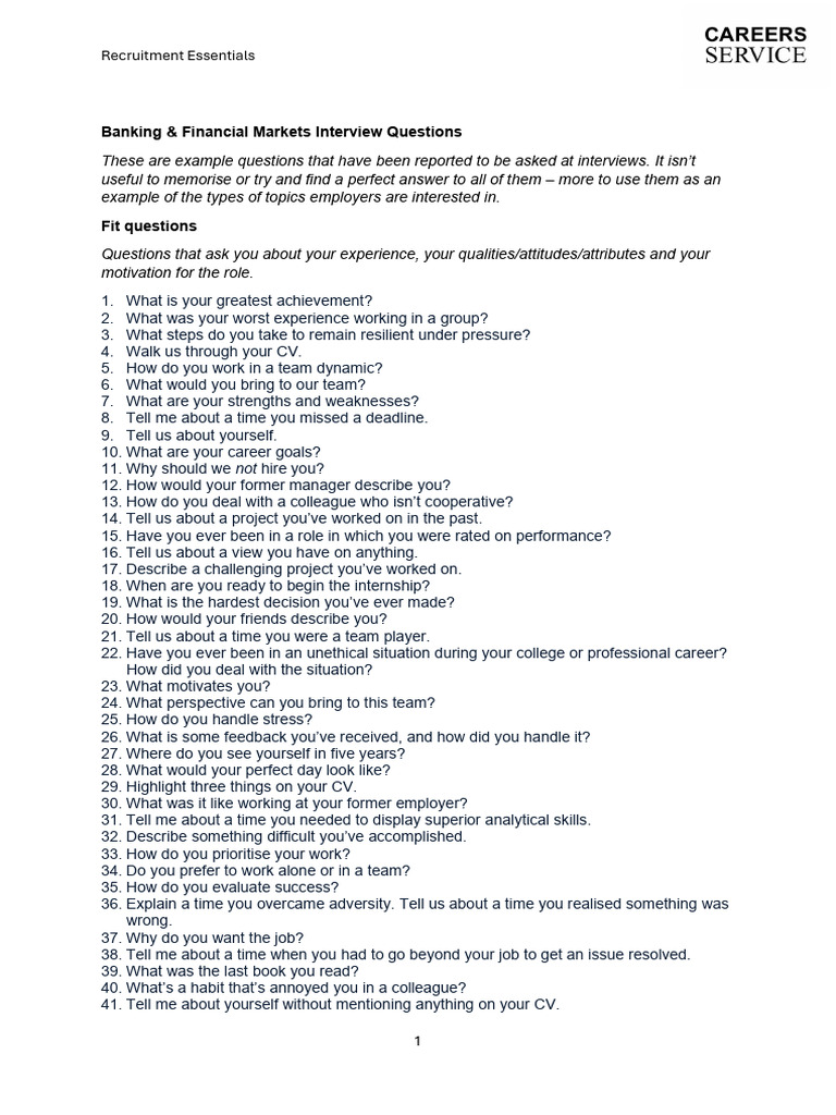 Banking Interview Questions Guide | PDF | Investing | Equity (Finance)