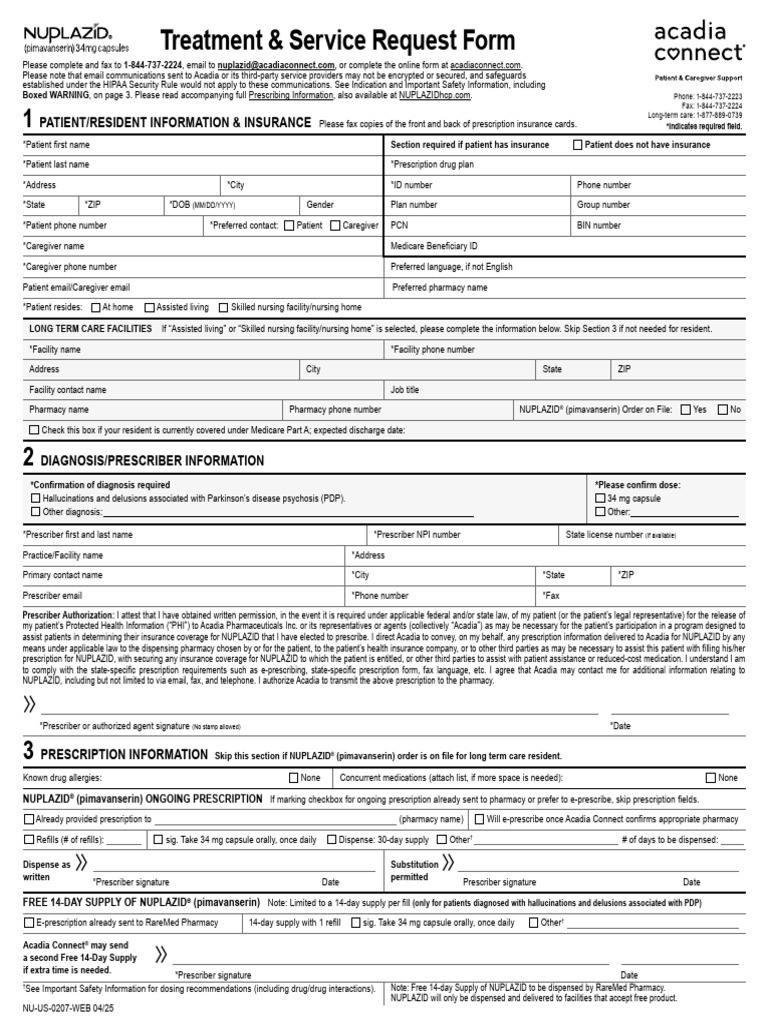 NUPLAZID® Prescription Request Form | PDF | Medical Prescription | Pharmacy
