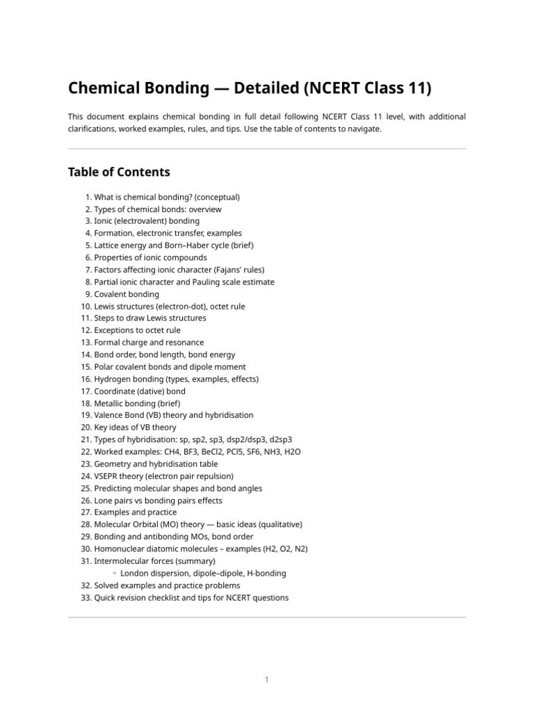 Chemical Bonding Explained for NCERT Class 11 | PDF | Ionic Bonding ...