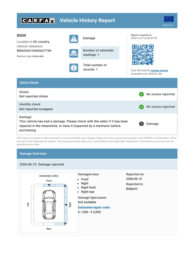 Carfax - Wbaga81040da27784 | PDF | Fuel Economy In Automobiles | Used Car