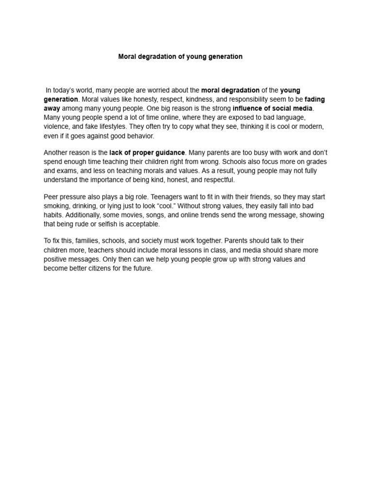 Moral Decline in Today's Youth | PDF