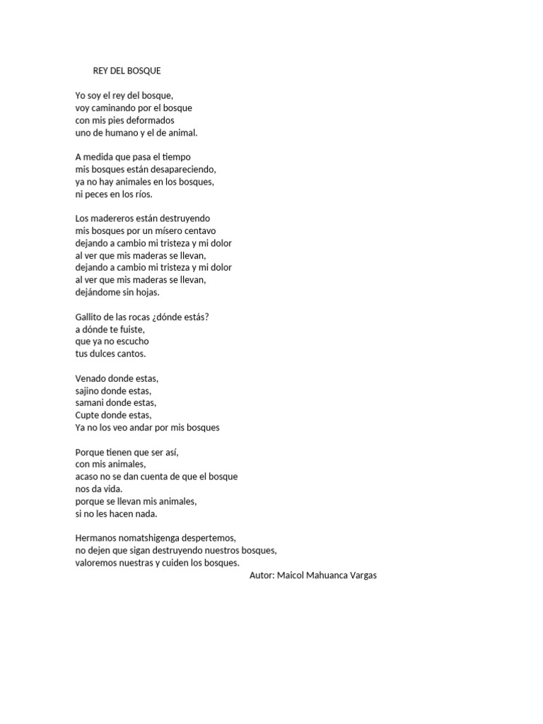Poema El Rey Del Bosque | PDF