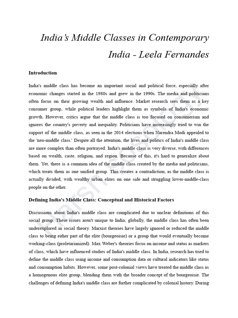 India's Middle Class: Politics & Identity | PDF