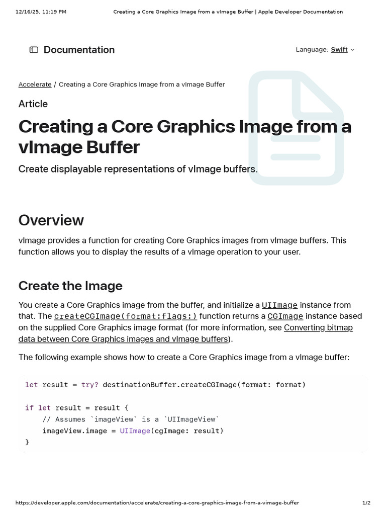 Creating a Core Graphics Image From a VImage Buffer _ Apple Developer ...