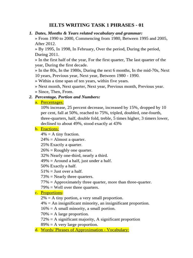 Ielts Writing Task 1 Phrases | PDF