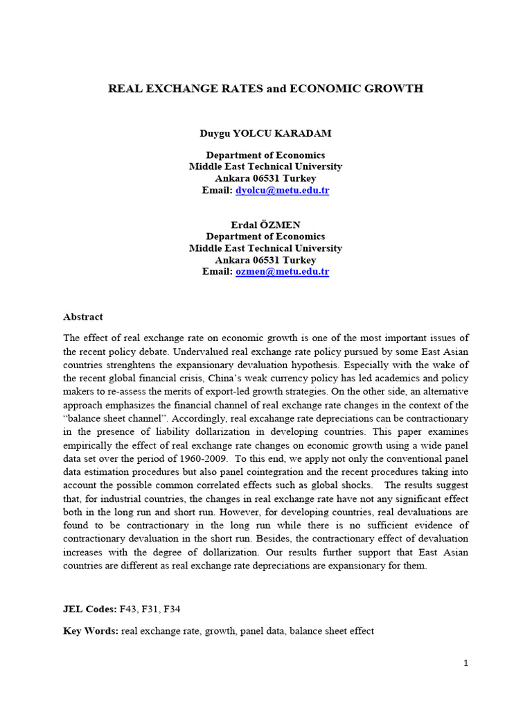 Real Exchange Rates and Economic Growth | PDF | Exchange Rate | Linear ...