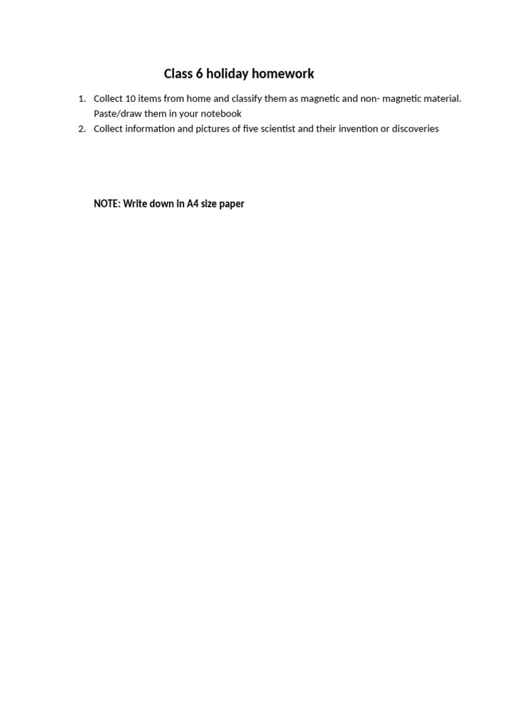 Class 6 Holiday Homework | PDF