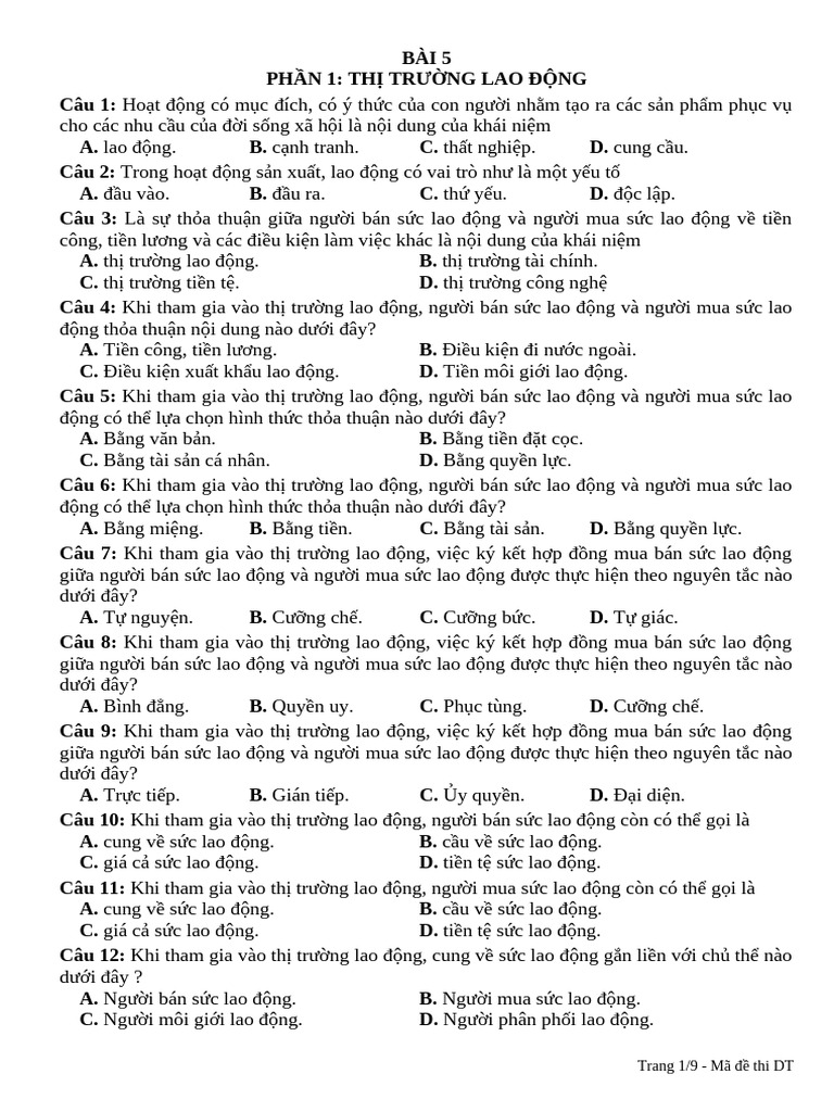 HS - Bài 5 - Thị Trường Lao Động, Việc Làm | PDF