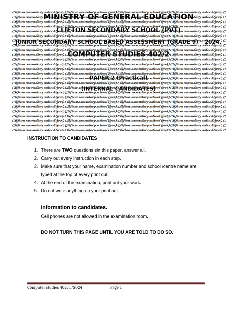 Grade 9 Computer Studies Exam Instructions | PDF