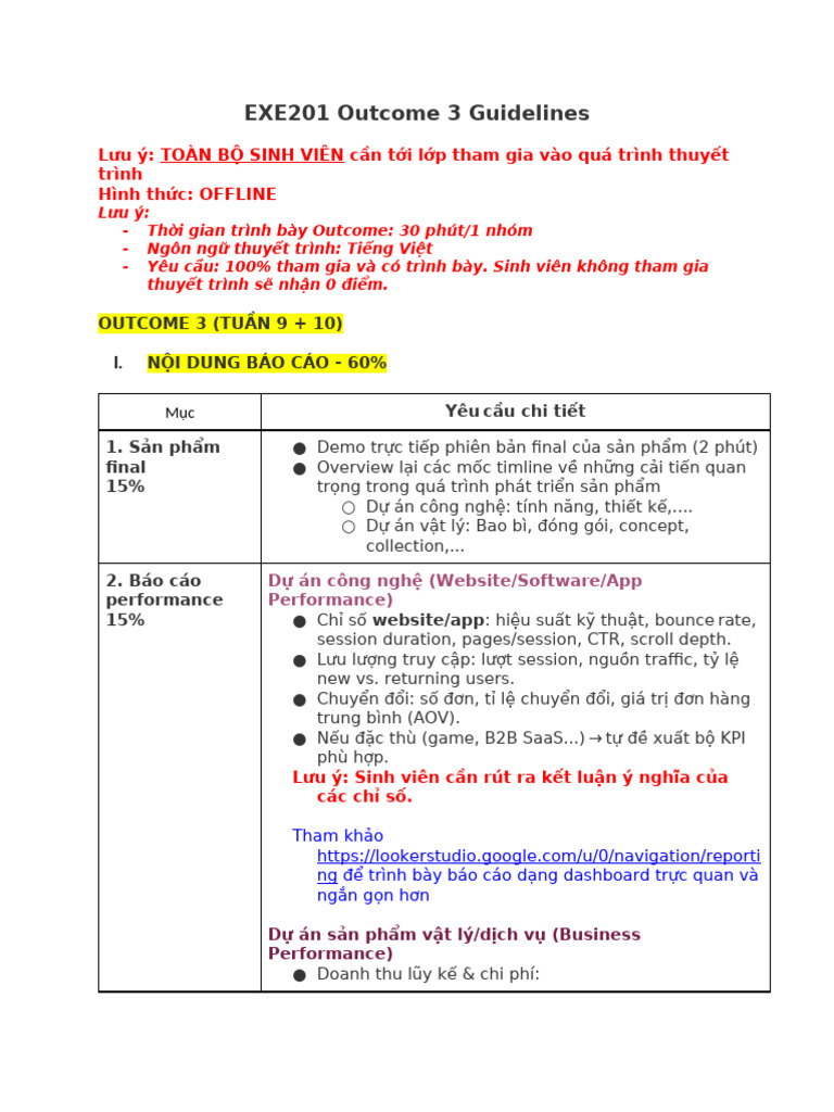 EXE201 - Outcome 3 Guidelines | PDF
