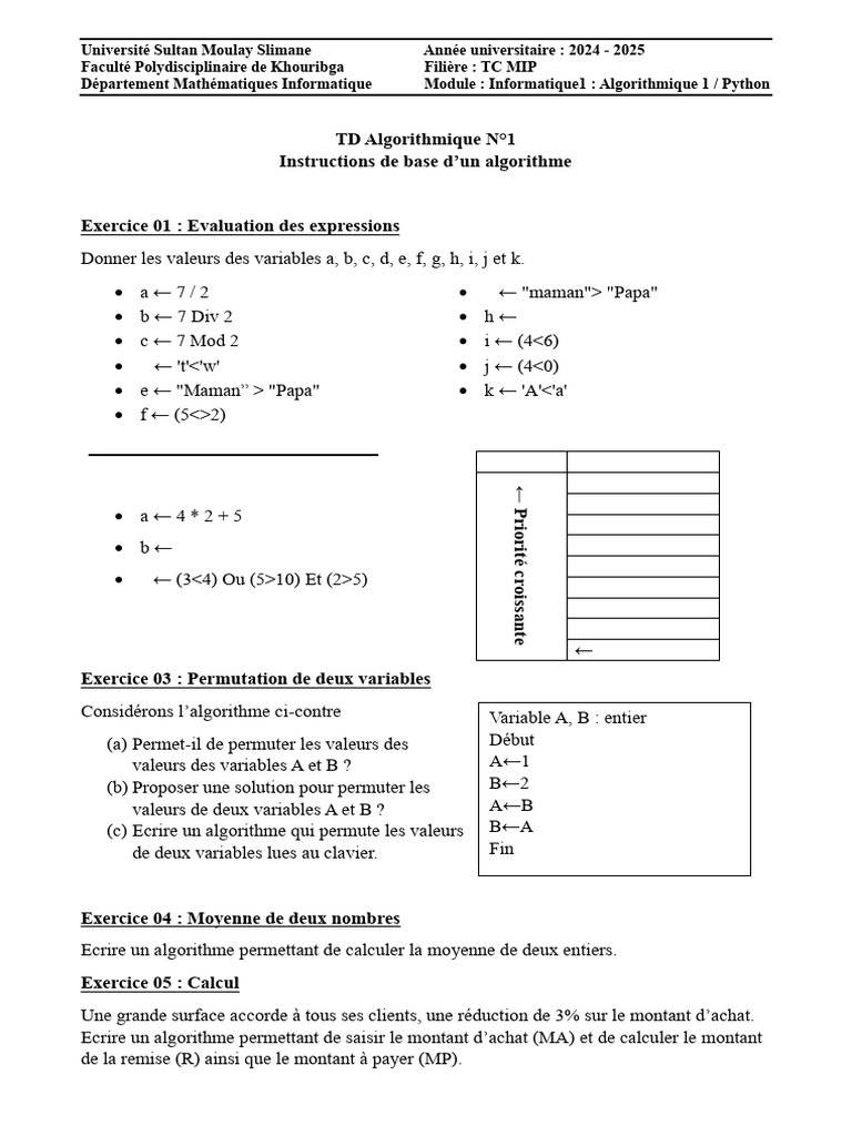Exercices d'Algorithmique en Python | PDF | Algorithmes et structures ...