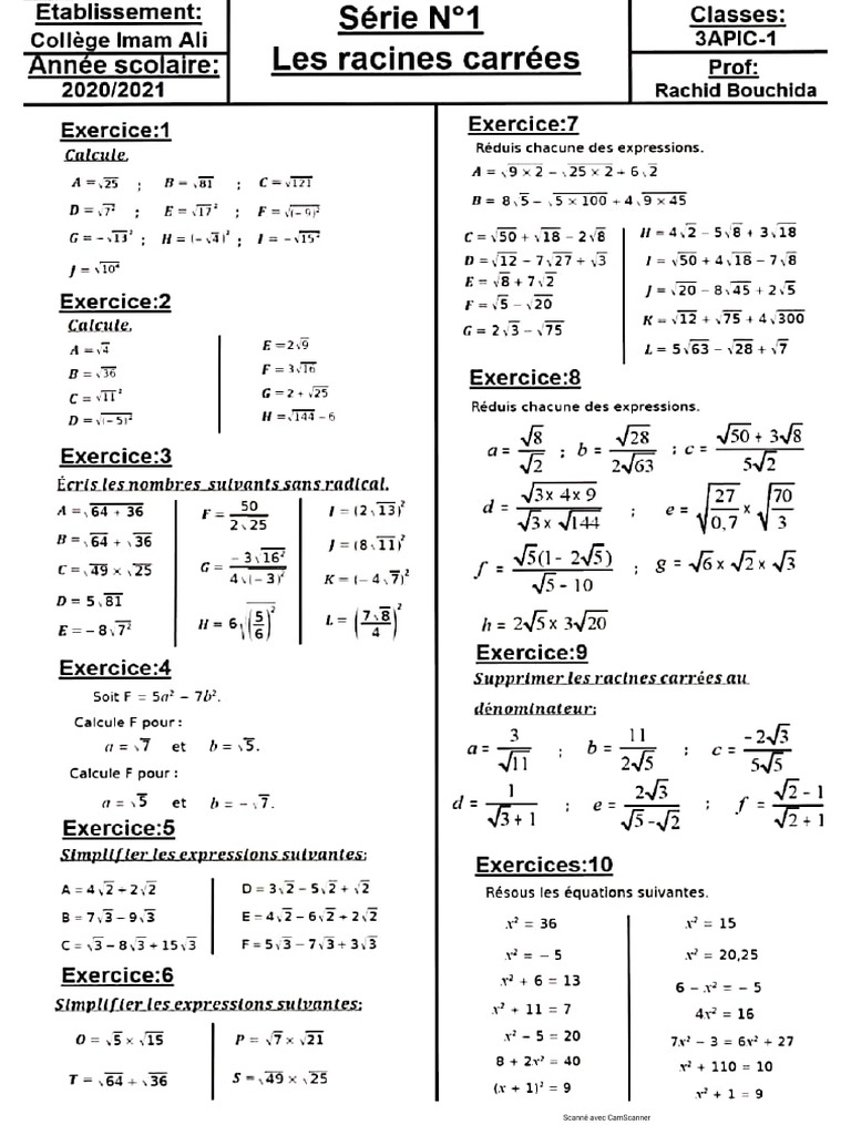 Série D'exercices 3apic Maths | PDF