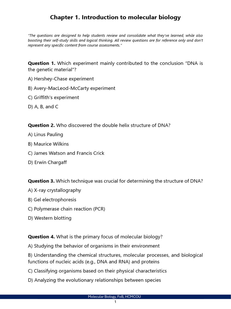 Chapter 1 Mol Bio BIOT5201 Homework | PDF | Molecular Biology | Dna