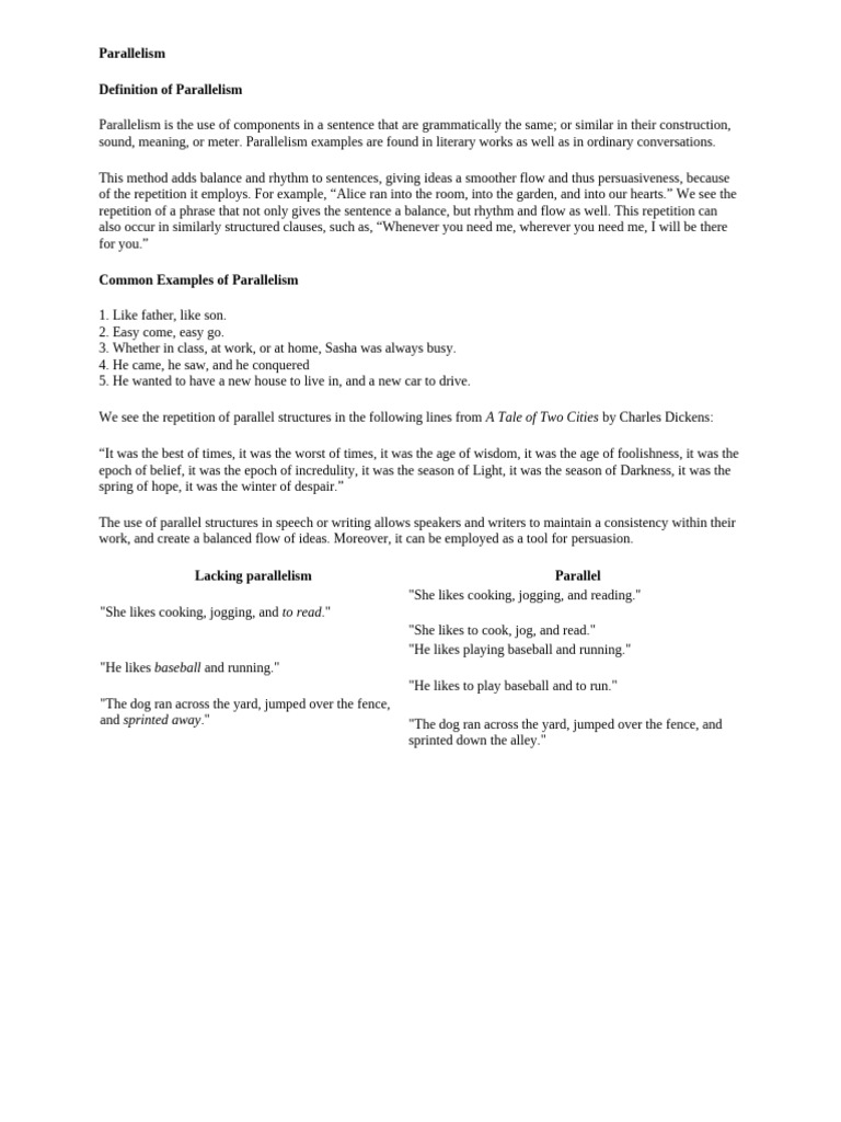 Understanding Parallelism in Writing | PDF