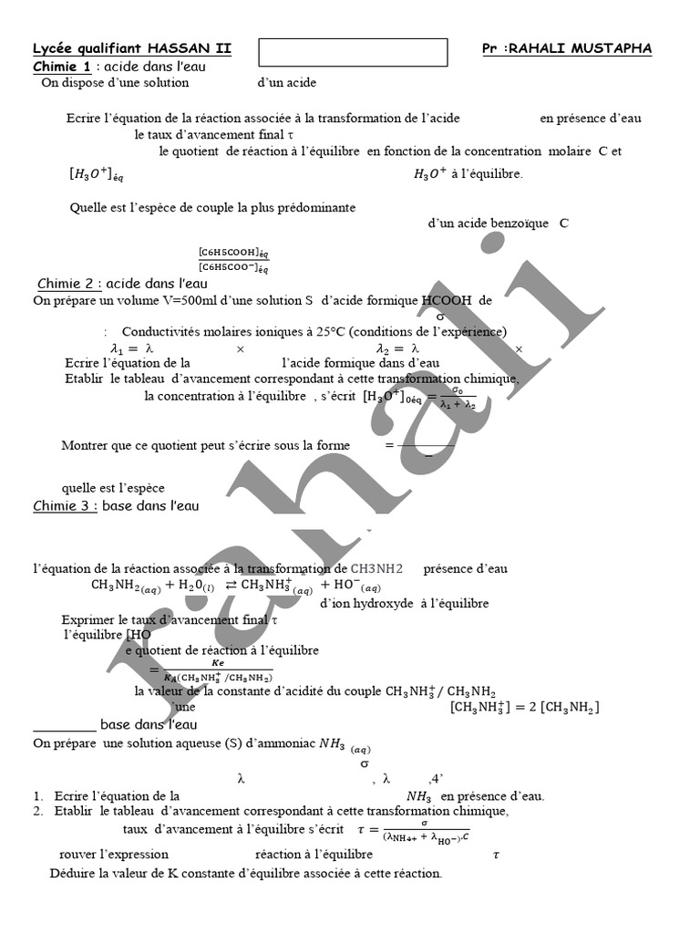 Chimie des acides et bases en solution | PDF | Concentration molaire | Ph