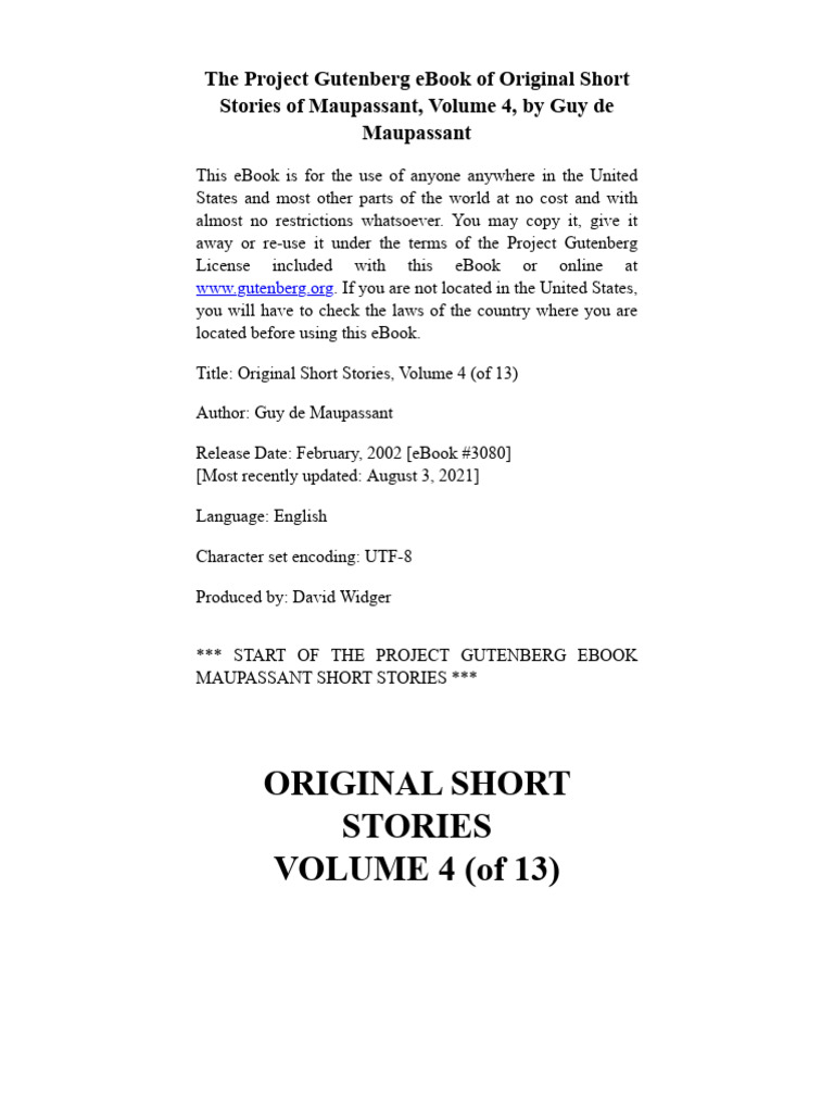 The Project Gutenberg eBook of ORIGINAL SHORT STORIES, VOLUME 4 (of 13 ...