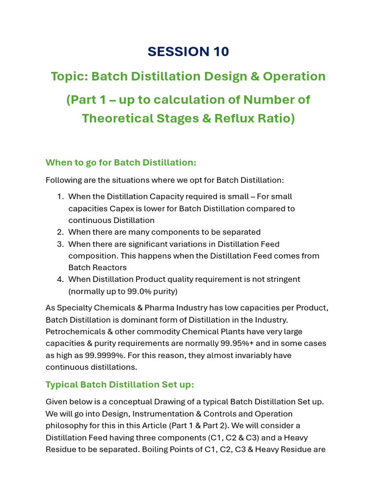Batch Distillation Design Basics | PDF | Distillation | Chemical ...