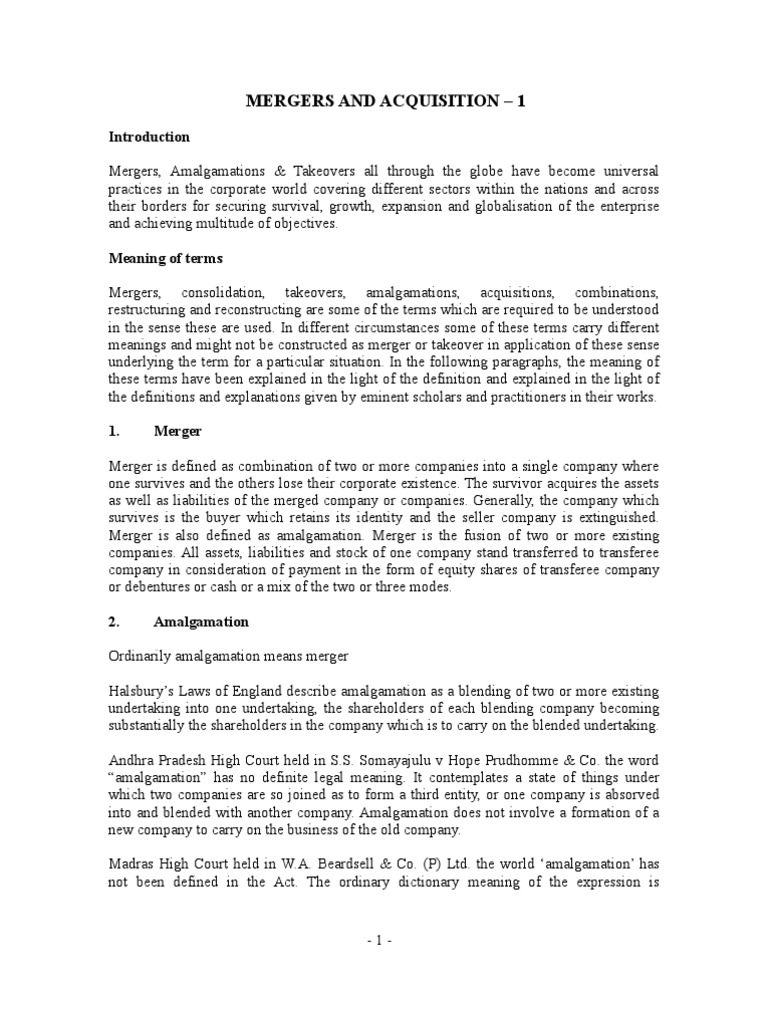 Mergers and Acquisition | PDF | Finance & Money Management | Law