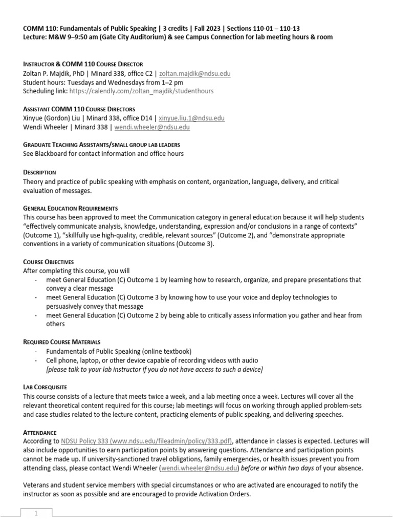 Public Speaking Course Syllabus 2023 | PDF | Public Speaking | Information