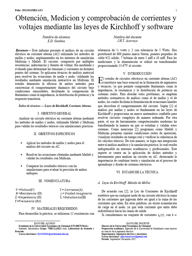 Análisis de Circuito AC con Matlab y Multisim | PDF | Red eléctrica ...