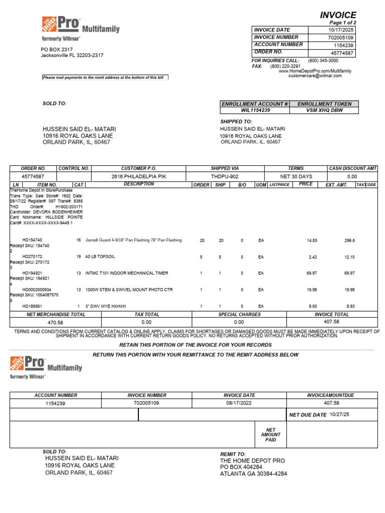 Home Depot Invoice Details and Terms | PDF | Invoice | Payments