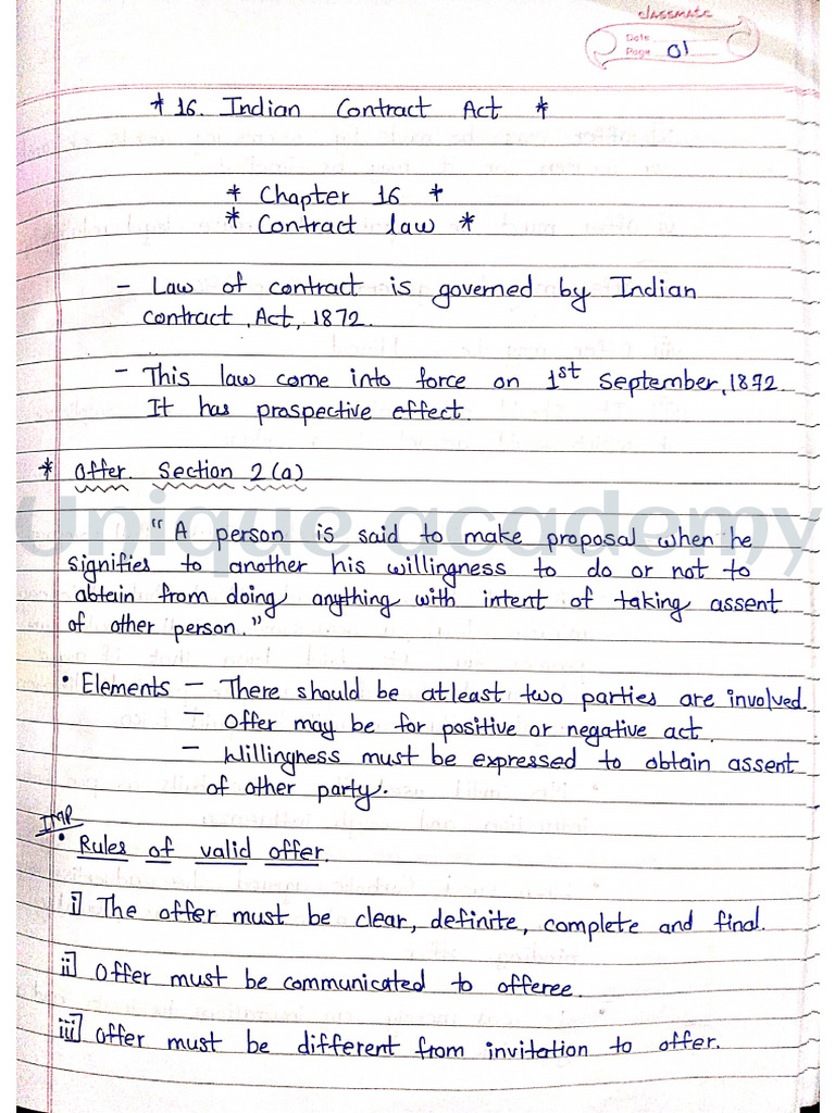 Indian Contract Act Handwritten Notes (1) | PDF