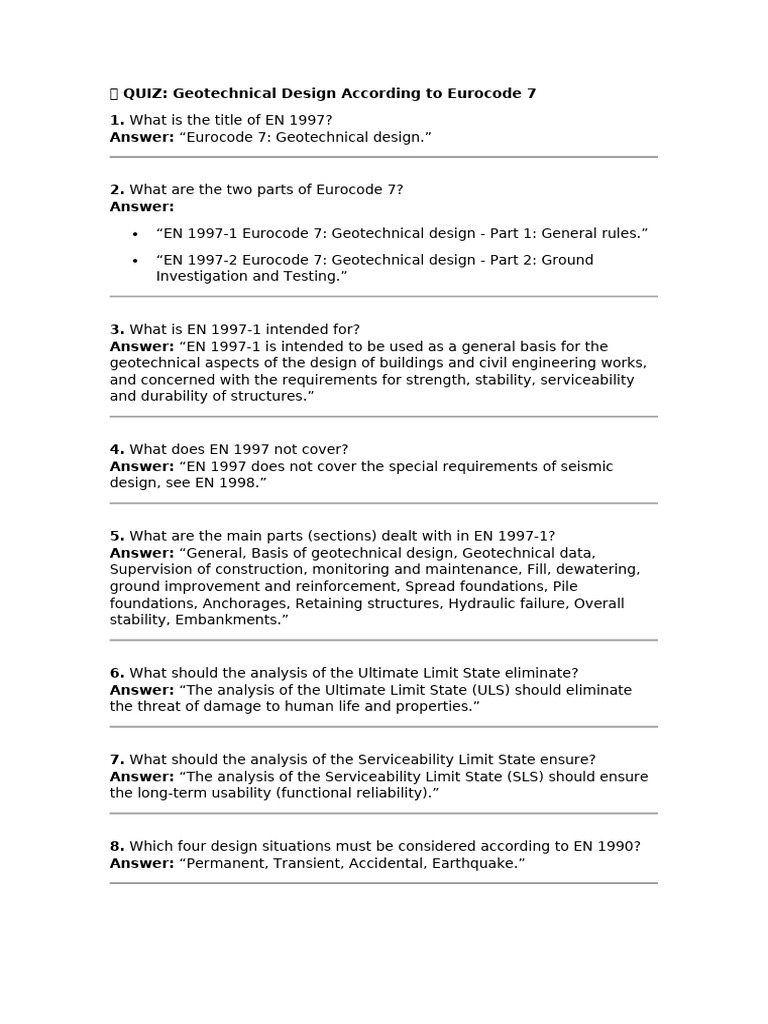 Eurocode 7 Geotechnical Design Quiz | PDF | Geotechnical Engineering ...