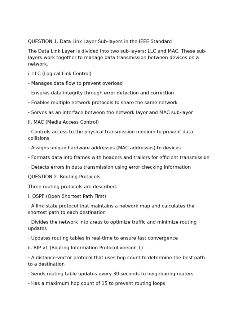 Data Link Layer & Routing Protocols Explained | PDF | Routing ...