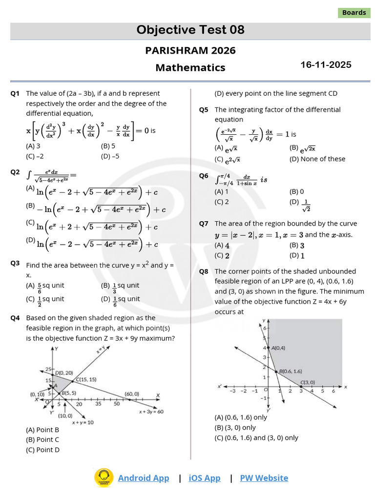 Objective Test 08 - (Maths) | PDF | Equations | Mathematical Relations
