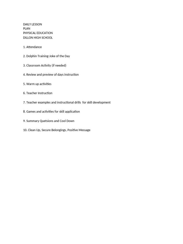 Daily Physical Education Lesson Plan | PDF