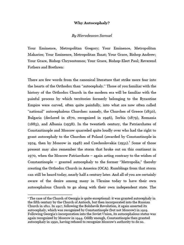 Understanding Autocephaly in Orthodoxy | PDF