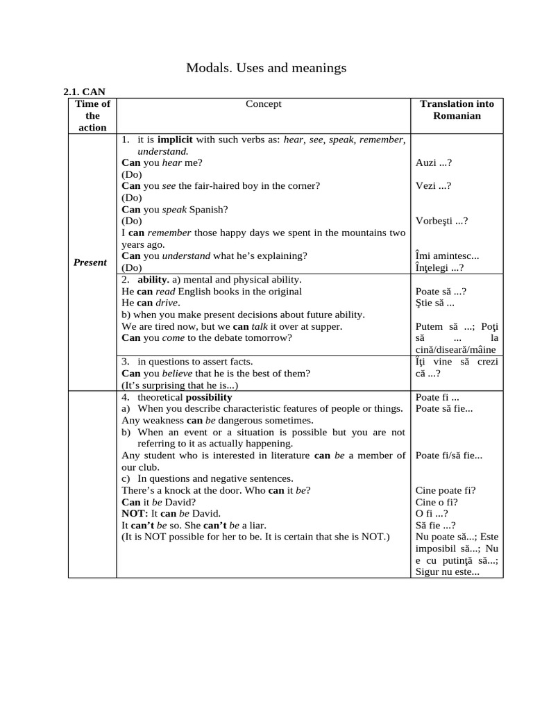 Modals - (Verbe Modale) | PDF | Grammar | Semantics