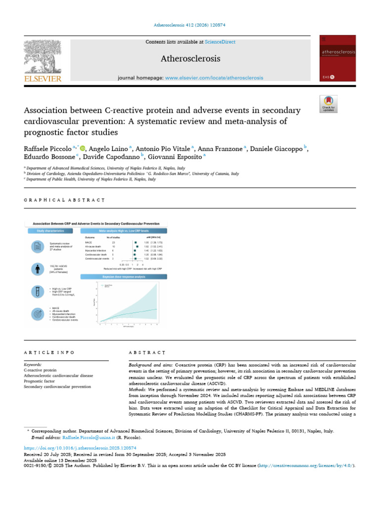 CRP and Cardiovascular Events: Meta-Analysis | PDF | C Reactive Protein ...
