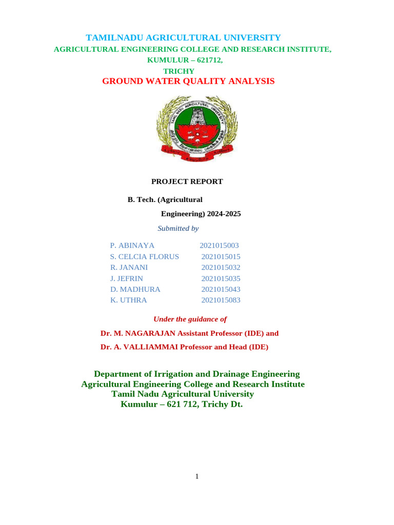 Groundwater Quality Analysis in Tamil Nadu | PDF | Geographic ...