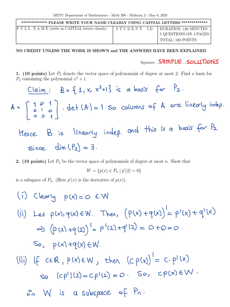 Math 260 Midterm 2 Exam Questions | PDF | Operator Theory | Functions ...