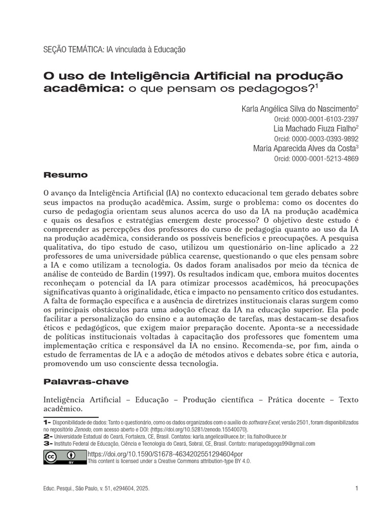 Perspectivas de pedagogos sobre IA na educação | PDF | Pedagogia ...