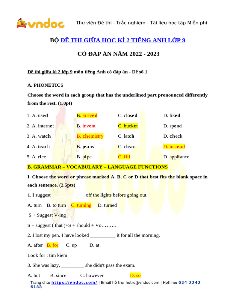 Bo de Thi Giua Hoc Ky 2 Mon Tieng Anh Lop 9 Co Dap An | PDF | Sushi ...