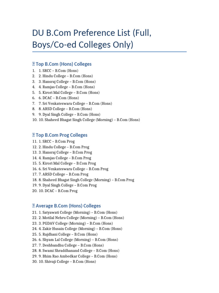 Top B.Com Colleges Preference List | PDF | Chess | Chess Theory