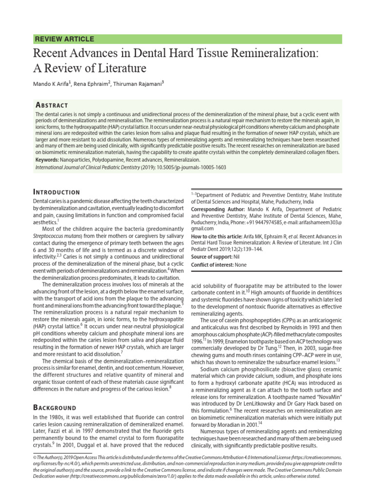 Advances in Dental Remineralization Techniques | PDF | Tooth Enamel