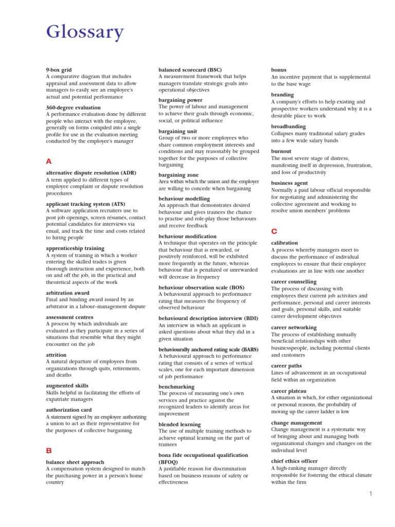 HR Terms Glossary | PDF | Cost Of Living | Employment